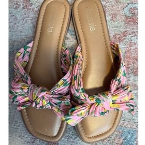 Kensie Womens Pink Lemon Floral Bow Slide Sandals Square Toe Flat Shoes | 8.5